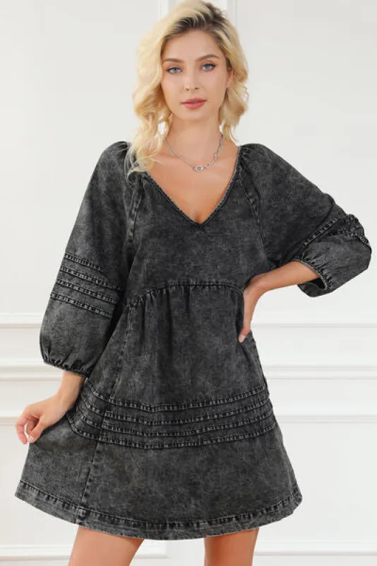 V-Neck Tie Back Mini Denim Dress sold by Charming Charlie