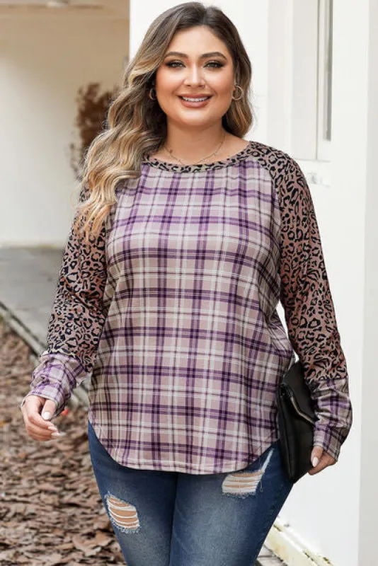 Plus Size Leopard Raglan Sleeve Plaid T-Shirt sold by Charming Charlie