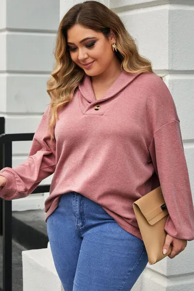 Plus Size Dropped Shoulder Collared Neck T-Shirt sold by Charming Charlie product image thumbnail 4