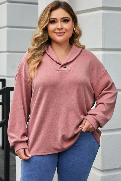 Plus Size Dropped Shoulder Collared Neck T-Shirt sold by Charming Charlie
