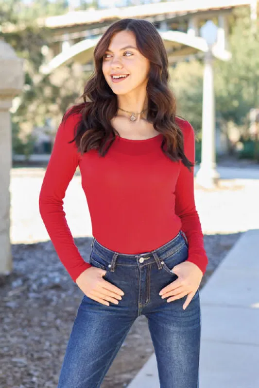 Basic Bae Full Size Round Neck Long Sleeve Bodysuit made by Charming Charlie