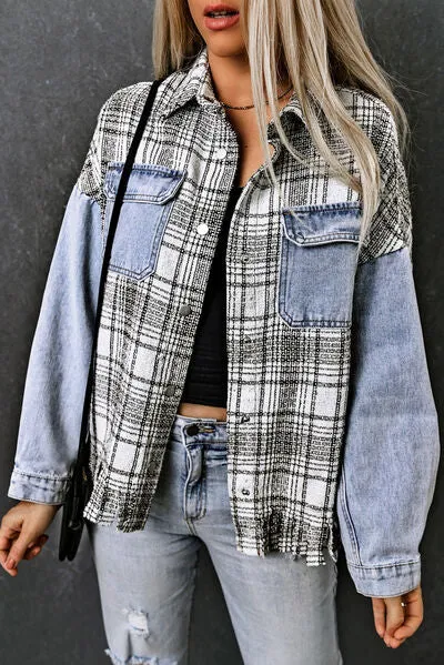 Plaid Pocketed Snap Down Denim Jacket sold by Charming Charlie