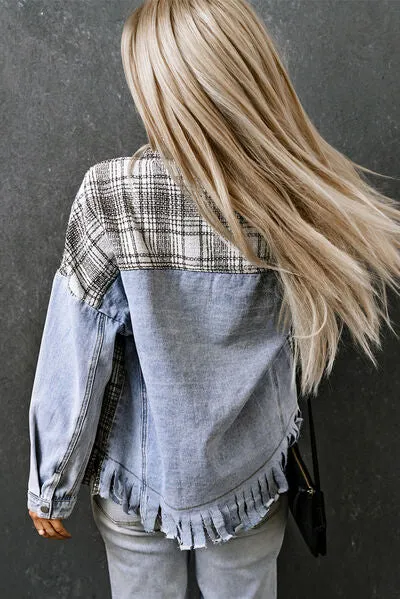 Plaid Pocketed Snap Down Denim Jacket sold by Charming Charlie product image thumbnail 2