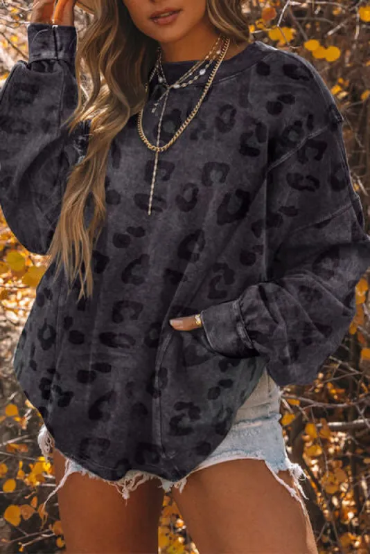 Leopard Round Neck Dropped Shoulder Sweatshirt sold by Charming Charlie