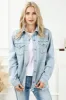 Distressed Button Up Frayed Hem Denim Jacket sold by Charming Charlie