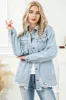 Distressed Button Up Frayed Hem Denim Jacket sold by Charming Charlie