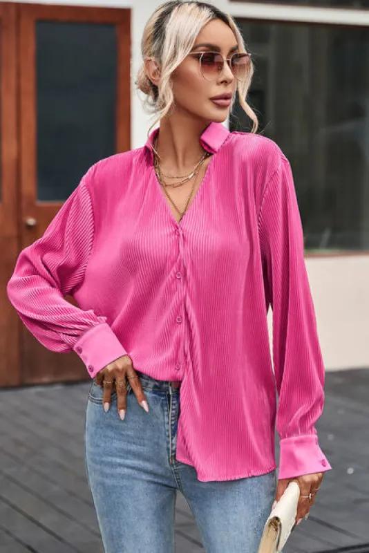 Pleated Button Up Long Sleeve Shirt sold by Charming Charlie