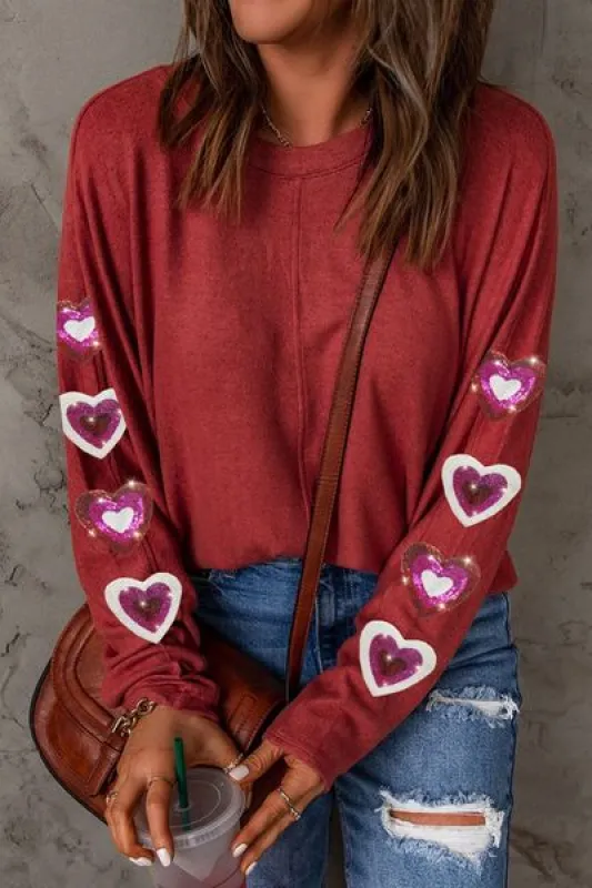 Heart Sequin Round Neck Long Sleeve T-Shirt sold by Charming Charlie