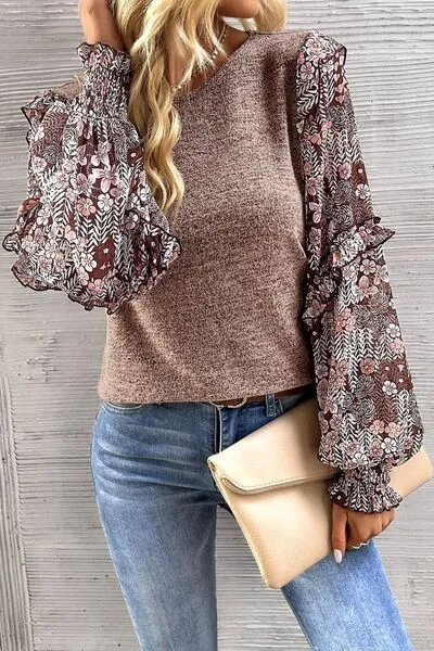 Heathered Floral Frill Lantern Sleeve Blouse sold by Charming Charlie product image thumbnail 3
