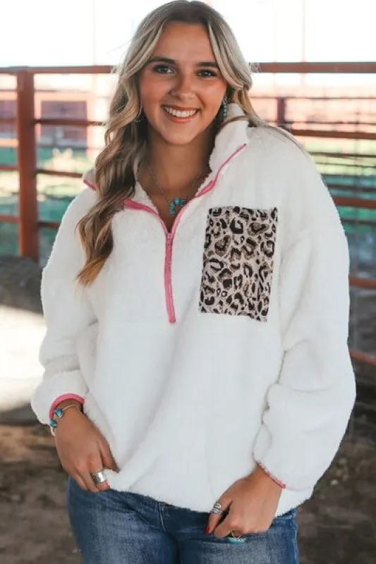 Half Zip Leopard Contrast Long Sleeve Sweatshirt sold by Charming Charlie