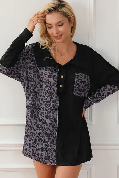 Half Button Leopard Collared Neck Blouse sold by Charming Charlie product image thumbnail 5
