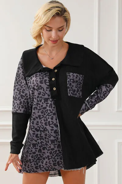 Half Button Leopard Collared Neck Blouse sold by Charming Charlie product image thumbnail 4