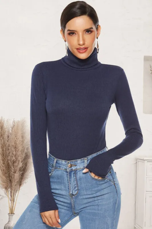 Ribbed Turtleneck Long Sleeve Bodysuit sold by Charming Charlie