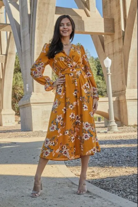 Double Take Full Size Floral Tie Back Flounce Sleeve Dress sold by Charming Charlie
