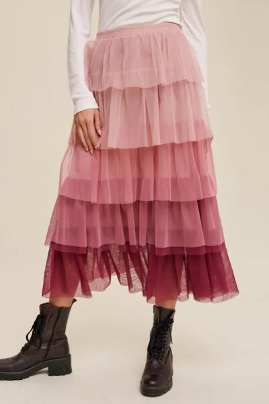 Elastic Waist Layered Tulle Midi Skirt sold by Charming Charlie