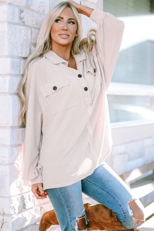 Collared Neck Half Button Long Sleeve Blouse sold by Charming Charlie