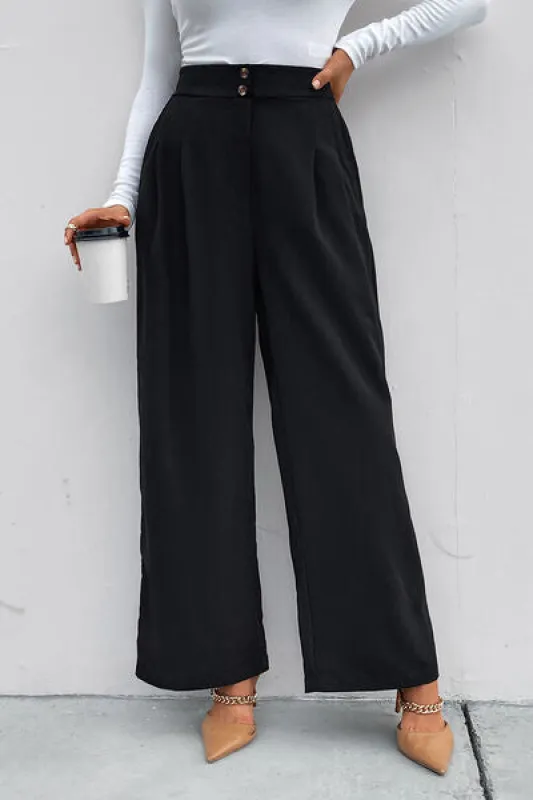 High Waist Ruched Pocketed Wide Leg Pants sold by Charming Charlie