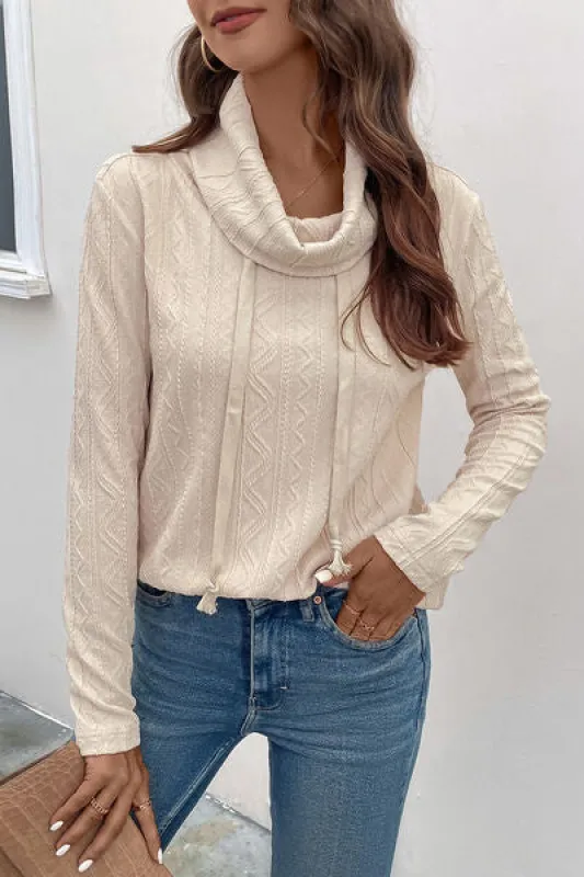 Tied Mock Neck Long Sleeve Knit Top sold by Charming Charlie