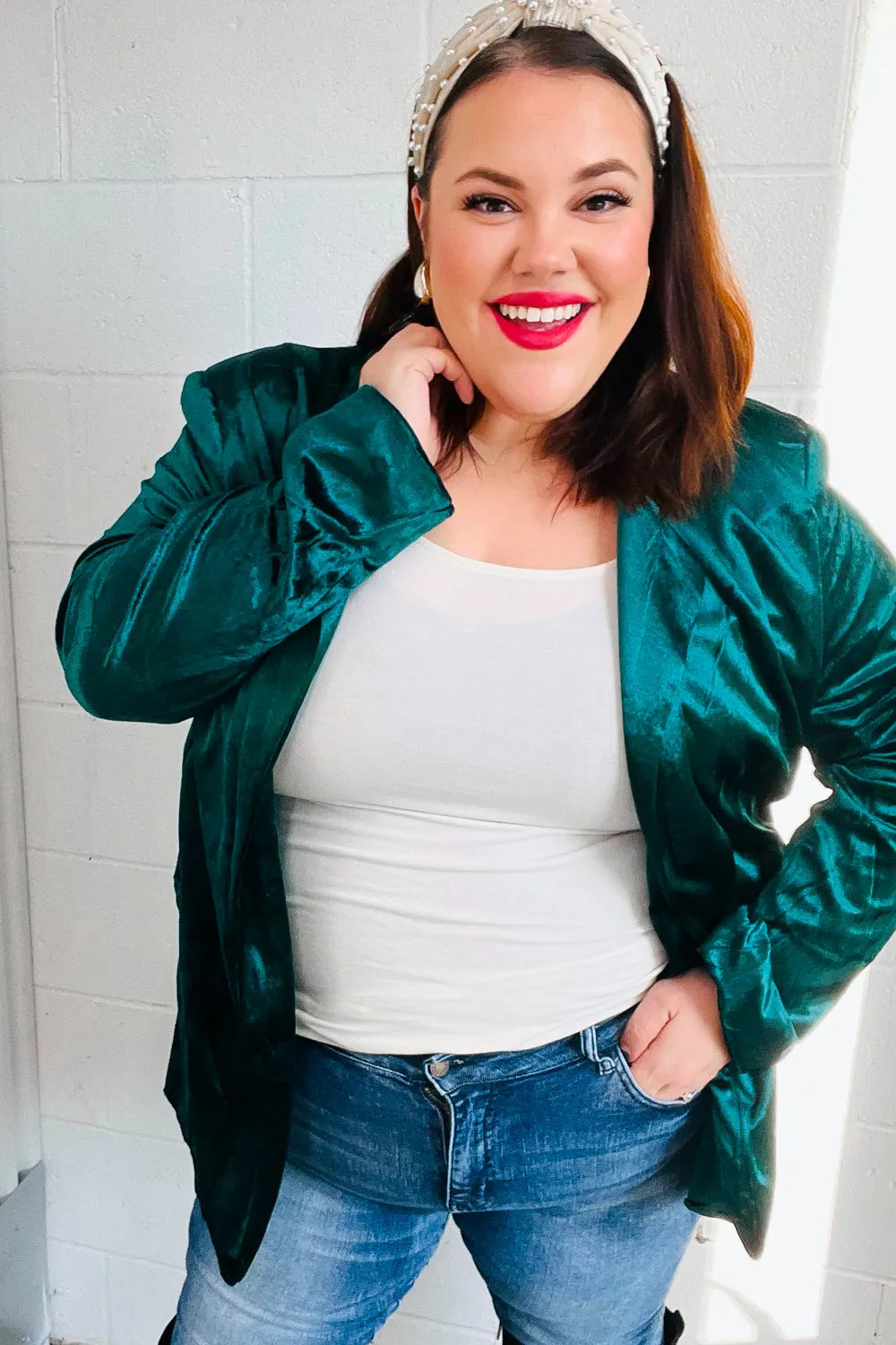 Dazzling Hunter Green Velvet Lapel Blazer sold by Charming Charlie product image thumbnail 5