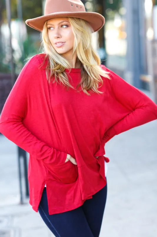 Going My Way Red Hacci Dolman Pocketed Sweater Top sold by Charming Charlie