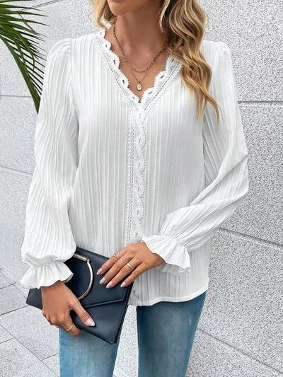 V-Neck Lace Detail Flounce Sleeve Blouse sold by Charming Charlie product image thumbnail 3