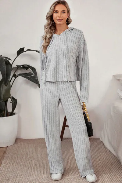 Ribbed Drawstring Hoodie and Pants Lounge Set sold by Charming Charlie