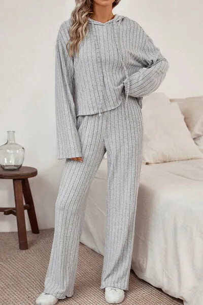 Ribbed Drawstring Hoodie and Pants Lounge Set sold by Charming Charlie product image thumbnail 2