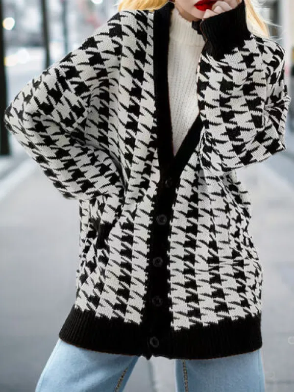 Houndstooth Button Up Long Sleeve Cardigan sold by Charming Charlie
