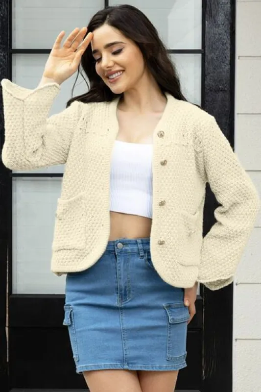 Button Up Long Sleeve Cardigan with Pockets sold by Charming Charlie