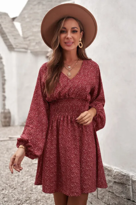 Smocked V-Neck Balloon Sleeve Dress sold by Charming Charlie
