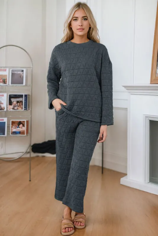 Round Neck Top and Pocketed Pants Lounge Set sold by Charming Charlie