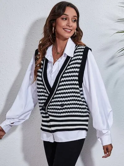 Striped Button Up V-Neck Sweater Vest sold by Charming Charlie product image thumbnail 3