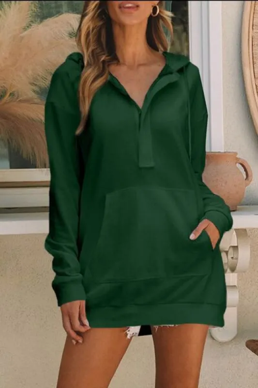 Drawstring Half Zip Hooded Dress sold by Charming Charlie