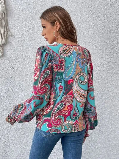 Printed Surplice Smocked Lantern Sleeve Blouse sold by Charming Charlie product image thumbnail 2