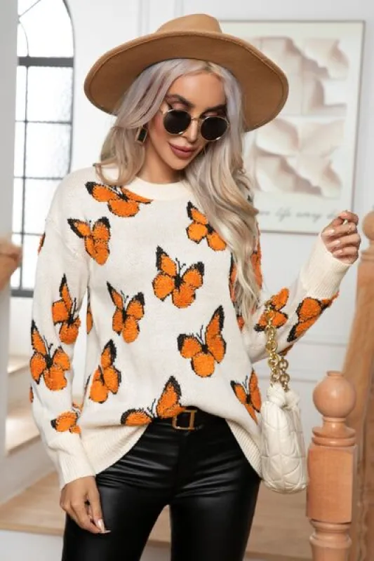 Butterfly Round Neck Long Sleeve Sweater sold by Charming Charlie