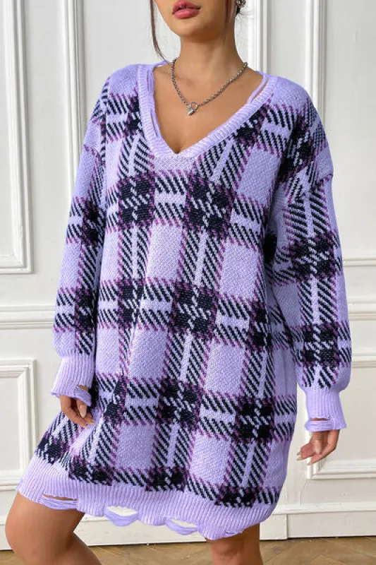 Plaid V-Neck Long Sleeve Sweater Dress sold by Charming Charlie