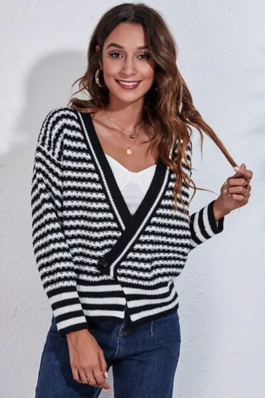 Striped V-Neck Knit Top sold by Charming Charlie