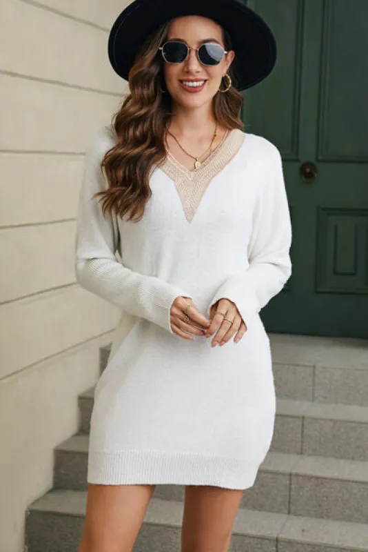 V-Neck Long Sleeve Mini Sweater Dress sold by Charming Charlie