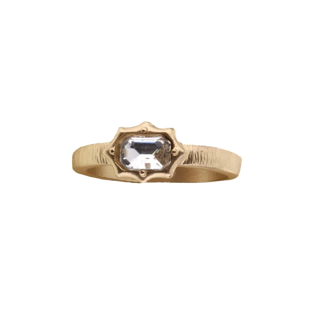 Gold Band with Clear Rounded Rectangle Crystal and Raised Edges Ring sold by Charming Charlie