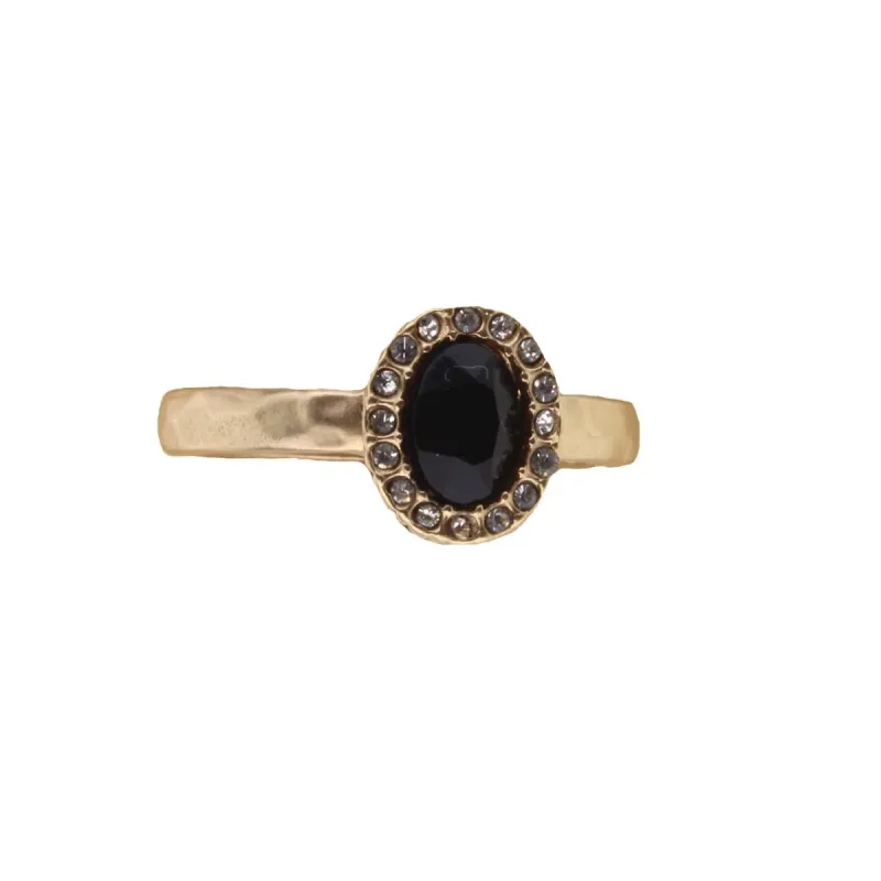Gold Band with Jet Oval Crystal and Clear Crystal Embellishments Ring sold by Charming Charlie