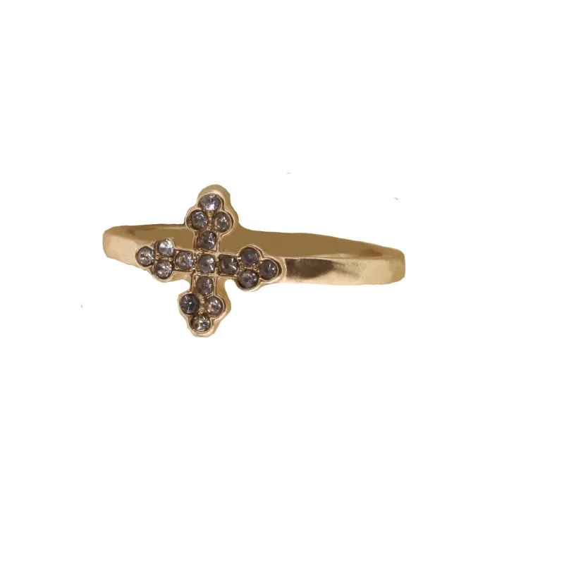 Gold Band with Clear Crystal Cross Ring sold by Charming Charlie