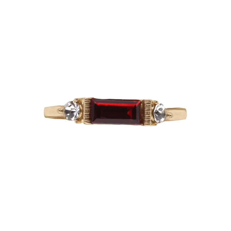 Gold Band with Ruby Crystal Bar and Clear Circular Crystals Ring sold by Charming Charlie