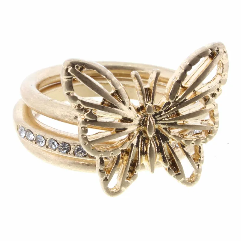 Gold Butterfly 3 Layer Stackable Ring sold by Charming Charlie