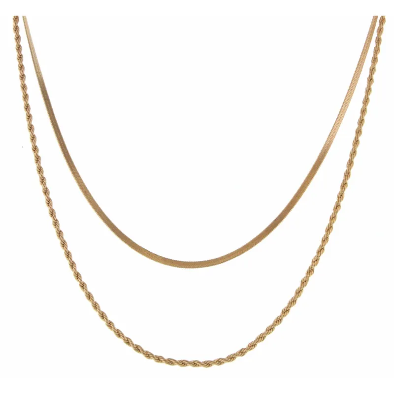 16", 18" 2 Layer Dainty Gold Snake and Rope Chain Necklace sold by Charming Charlie
