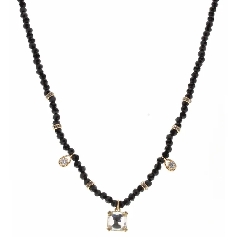 16" Jet Body with Teardrop and Clear Crystal Square Charm Necklace, 3" Ext. sold by Charming Charlie