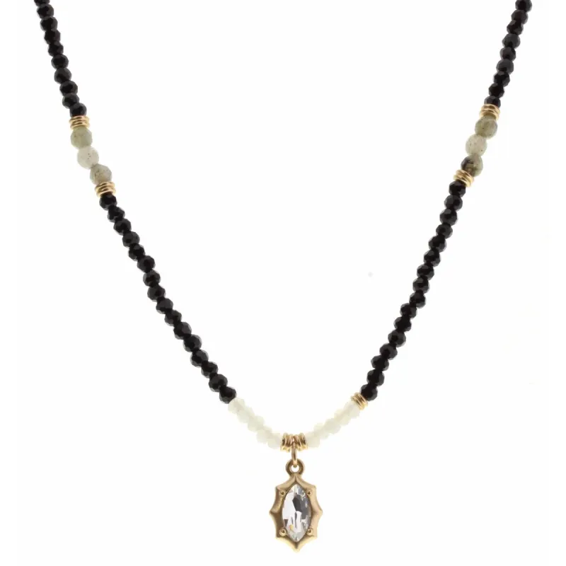 16" Jet and Labrodite with Clear Marquise Crystal Necklace, 3" Ext. sold by Charming Charlie