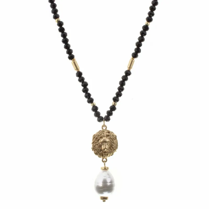 30" Lion Head with Pearl Drop on Jet Body Necklace, 2" Ext. sold by Charming Charlie