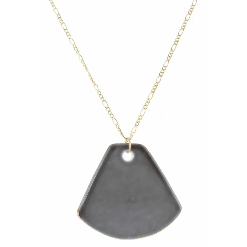 32" Smokey Grey Ceramic Fan Necklace, 3" Ext. sold by Charming Charlie