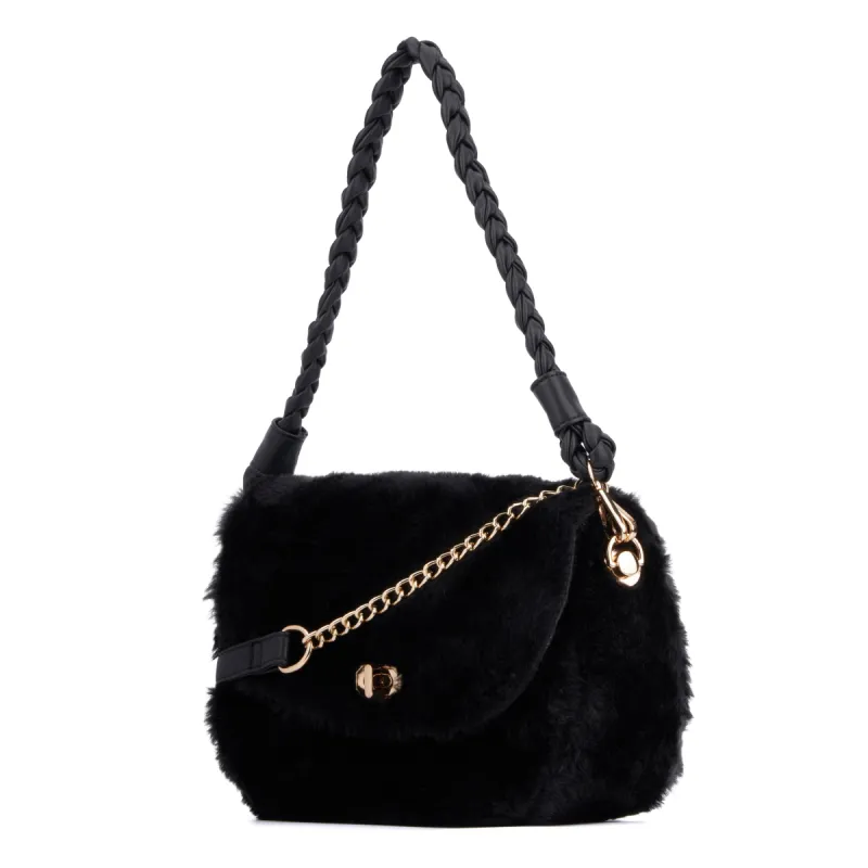 Women's Ivone Twist Braid Handle Faux Fur Saddle Bag sold by Charming Charlie