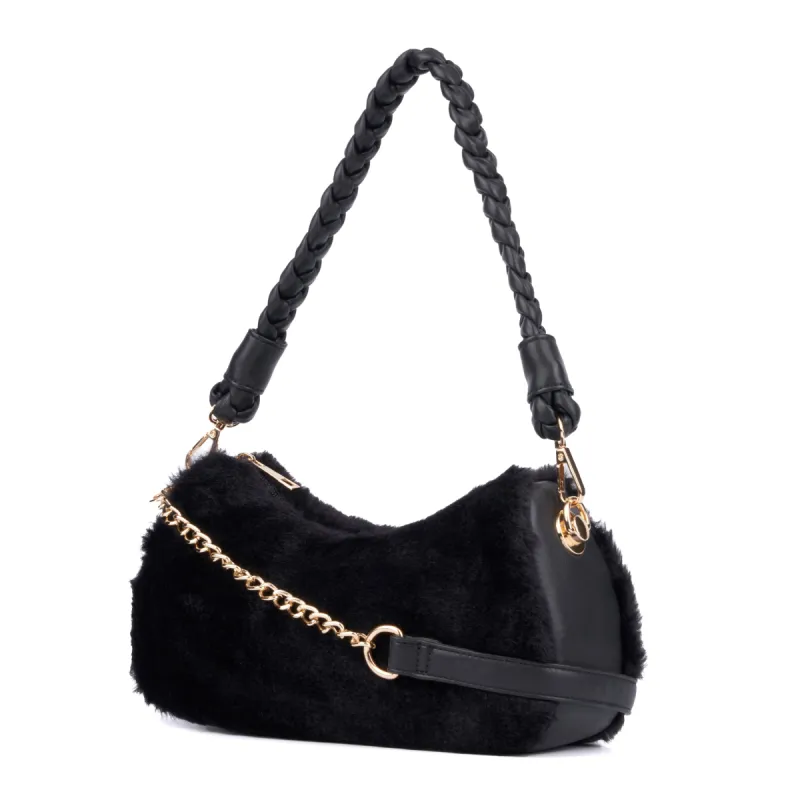 Women's Antoniette Twist Braid Handle Faux Fur Crossbody sold by Charming Charlie